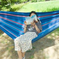 tripolar吊床户外室营儿童成人加宽帆布棉双人秋千大吊床|1106彩蓝条双人吊床200*160CM送2根3米绑绳