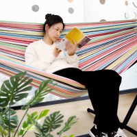 tripolar吊床户外室营儿童成人加宽帆布棉双人秋千大吊床|春季新款七彩彩条双人吊床200*160送两根3米绑绳