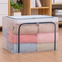 衣服收纳箱布艺整理箱盒装衣物袋可折|灰色-[尼龙材质透气款] 66L[50*40*33cm]透明可视/双开门/加粗四钢架