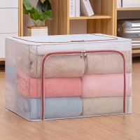 衣服收纳箱布艺整理箱盒装衣物袋可|藕粉色-[尼龙材质透气款] 80L[50*40*40cm]透明可视/双开门/加粗四钢架
