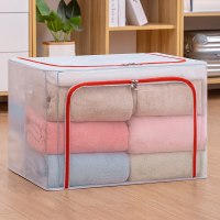 衣服收纳箱布艺整理箱盒装衣物袋|橘红色-[尼龙材质透气款] 80L[50*40*40cm]透明可视/双开门/加粗四钢架