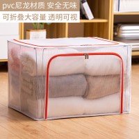 衣服收纳箱布艺整理箱|升级款橘红色-[PVC尼龙网防水款] 80L[50*40*40cm]透明可视/双开门/加粗四钢架