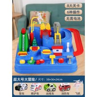 儿童益智力动脑汽车闯关大冒险同款电动男孩小火车玩具轨道|超大号.[4车+直升机]货到返 吊桥+起重机+传送楼梯