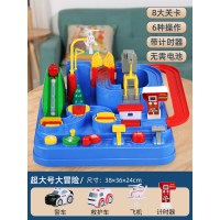 儿童益智力动脑汽车闯关大冒险同款电动男孩小火车玩具轨道|超大音乐计时器.[2车+直升机]货到返 吊桥+起重机+传送楼梯