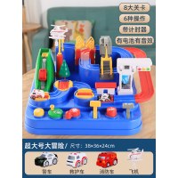 儿童益智力动脑汽车闯关大冒险同款电动男孩小火车玩具轨道|超大音乐计时器.[3车+直升机]货到返 吊桥+起重机+传送楼梯