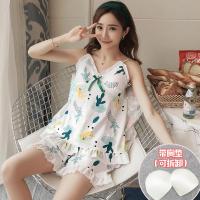 吊带睡衣女夏季可爱香蕉纯棉短袖薄款两件套装性感韩版学生家居服