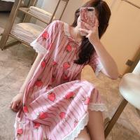 睡裙女夏季花边薄款睡衣纯棉短袖可爱学生ins大码长款春秋家居服