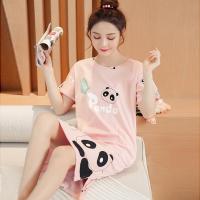 睡衣女夏季纯棉短袖睡裙熊猫薄款可爱春秋韩版清新学生大码家居服