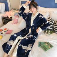 珊瑚绒睡衣女秋冬季睡袍仙鹤可爱加厚法兰绒浴袍保暖春天女家居服