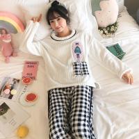 睡衣女秋冬季珊瑚绒法兰绒两件套装可爱灰格子加厚春可外穿家居服