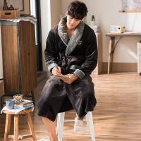 睡袍女冬季珊瑚绒浴袍法兰绒字母睡衣男士加厚加绒加长款春秋冬款