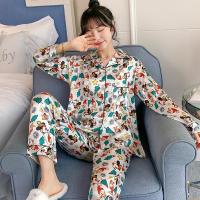 睡衣女春秋季冰丝薄款长袖两件套装真丝绸可爱米奇学生冬天家居服