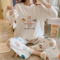 睡衣女春秋季可爱小猫纯棉长袖两件套装学生全棉冬天韩版女家居服