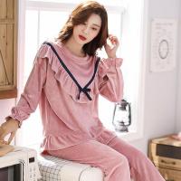 海岛绒睡衣女士秋冬季可爱花边金丝绒套装春天珊瑚绒网红款家居服