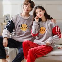 情侣睡衣女秋冬季珊瑚绒字母男加厚法兰绒套装春天可爱加绒家居服