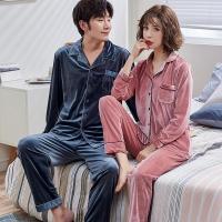 情侣睡衣女秋季金丝绒长袖韩版两件套装男士纯色清新学生冬家居服