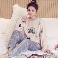 珊瑚绒睡衣女冬季条纹甜美可爱韩版少女加厚保暖法兰绒家居服套装