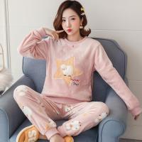 珊瑚绒睡衣女秋冬季法兰绒套装可爱加厚保暖学生豆沙星星春家居服