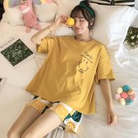 睡衣女士夏季可爱笑脸纯棉短袖薄款两件套装韩版学生春秋天家居服