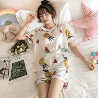 睡衣女夏季冰丝薄款西瓜可爱学生短袖真丝绸两件套装春秋天家居服
