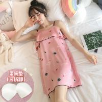 睡衣女夏季薄款带胸垫西瓜冰丝吊带睡裙可爱真丝绸学生性感春秋天