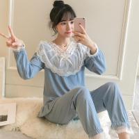 睡衣女春秋季公主风可爱V领长袖纯棉两件套装学生甜美冬天家居服