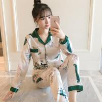 睡衣女春秋季真丝长袖绿色两件套装韩版清新学生冰丝绸薄款家居服