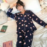 睡衣女春秋季薄款月亮可爱冰丝长袖两件套装丝绸学生大码冬家居服