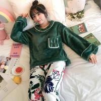 睡衣女秋冬季珊瑚绒法兰绒两件套装可爱花加厚春天可外穿家居服