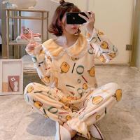 睡衣女秋冬季珊瑚绒法兰绒加厚两件套装可爱小鸭春天可外穿家居服