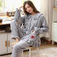 睡衣女秋冬季珊瑚绒猫咪加厚保暖法兰绒套装可爱学生连帽春家居服