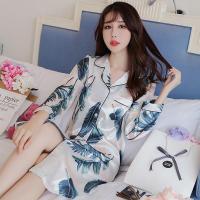 芭蕉叶睡裙女秋季长款性感冰丝长袖睡衣真丝绸薄款韩版春秋家居服