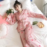 莓和服睡衣女春秋季冰丝长袖韩版清新学生两件套装真丝绸家居服