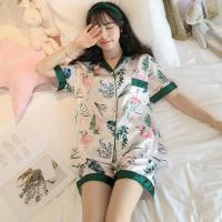 薄款睡衣女夏季冰丝可爱墨绿短袖真丝绸两件套装学生春秋天家居服