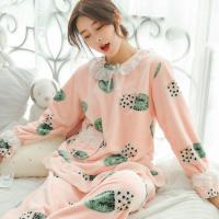 韩版珊瑚绒公主风睡衣女冬甜美可爱仙人掌套装可外穿法兰绒家居服