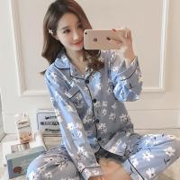 韩版睡衣女秋冬季碎花清新学生长袖纯棉套装甜美可爱开衫女家居服