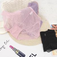 中腰蕾丝性感全透明女士三角裤棉档舒适透气无痕包臀内裤3条装