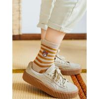 小熊袜子女中筒袜ins潮韩国纯棉条纹可爱日系学院风秋冬季长筒袜