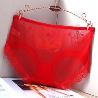 新款红色本命年天鹅刺绣内裤女透明性感中腰火辣蕾丝女士三角裤衩