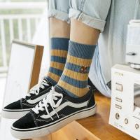 条纹袜子女中筒秋冬ins潮堆堆袜韩国日系纯棉可爱高帮潮流男长袜