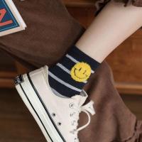 笑脸袜子女中筒袜早秋冬季ins潮条纹波点可爱日系百搭网红款长袜