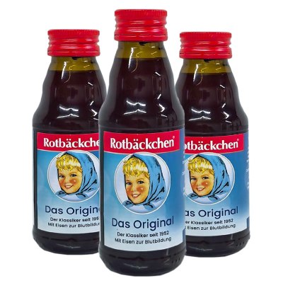3瓶装[无外盒包装]德国 小红脸颊蓝头巾 铁维他 复合营养液果饮125ml