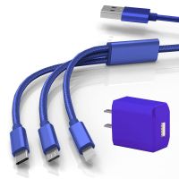 加长2米一拖三充电器数据线多功能快充电线插头安卓手机|宝石蓝 [2米]一拖三线+快充头