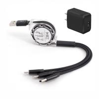 伸缩一拖三合一数据线快充安卓多头手机充电线器车载|睿智黑[伸缩一拖三+充电头]套装 1米