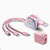 一拖三充电器安卓多功能三合一线快速手机充电头|套餐[线+充电头]一线一头 伸缩一拖三[中国红]1米