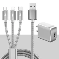 加长2米三合一数据线充电器插头typec手机快充电线3m|臻品纯铜:极光银 [1米]一拖三线(不带头)