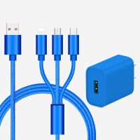加长2米三合一数据线充电器插头typec手机快充电线3m|臻品纯铜:宝石蓝 [1米]一拖三线(不带头)