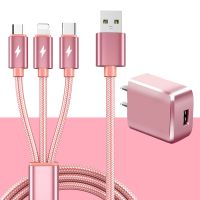 加长2米三合一数据线充电器插头typec手机快充电线3m|臻品纯铜:玫瑰金 [1米]一拖三线(不带头)
