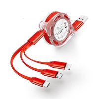 伸缩一拖三数据线快充安卓多头三合一手机快充电线器|加长版一拖三[中国红]1.5米