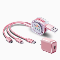 伸缩一拖三数据线快充安卓多头三合一手机快充电线器|经典款[线+充电头]玫瑰金1米